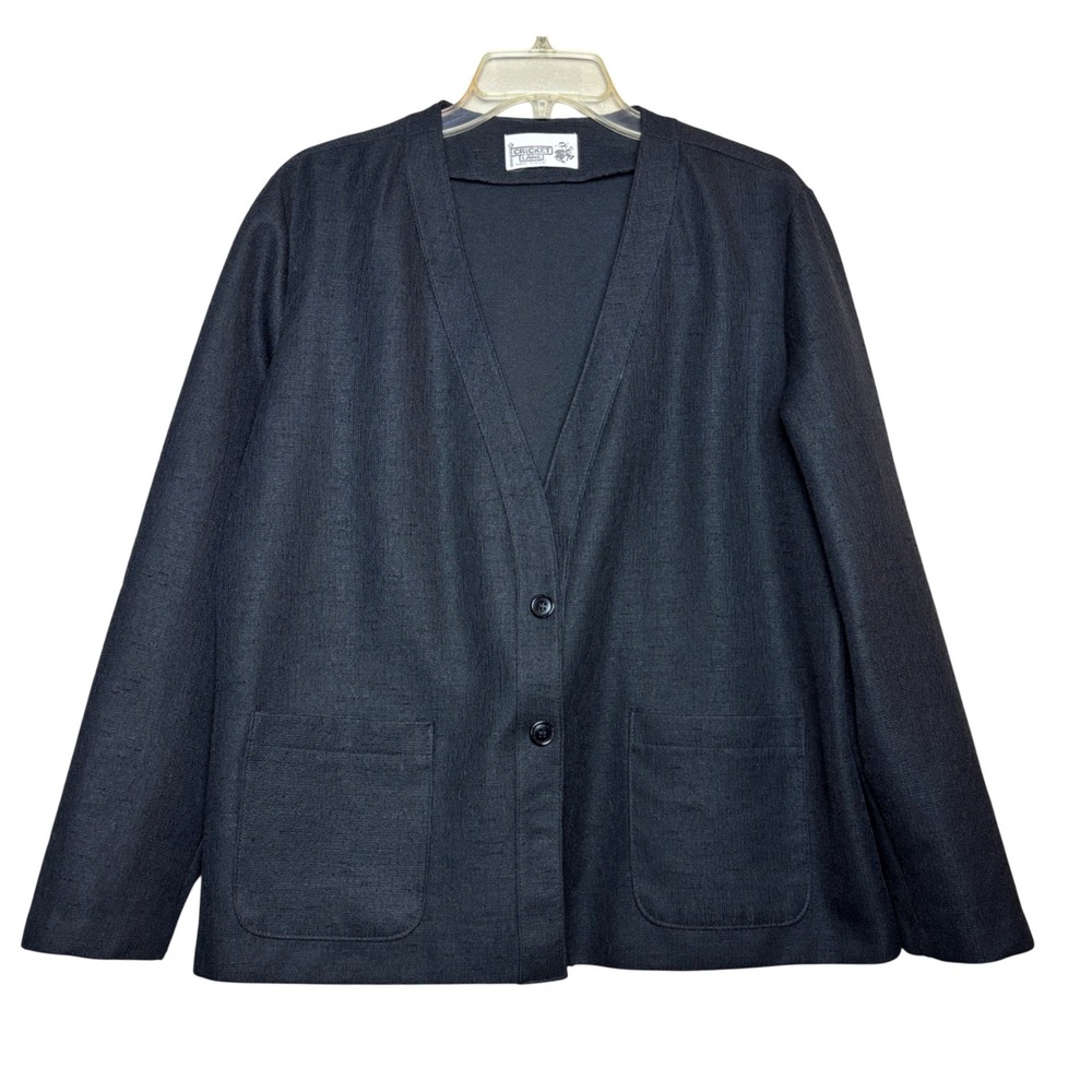 Cricket Lane‎ Cardigan Sweater Womens 20 Black Deep V Minimalist Chic Simple 90s